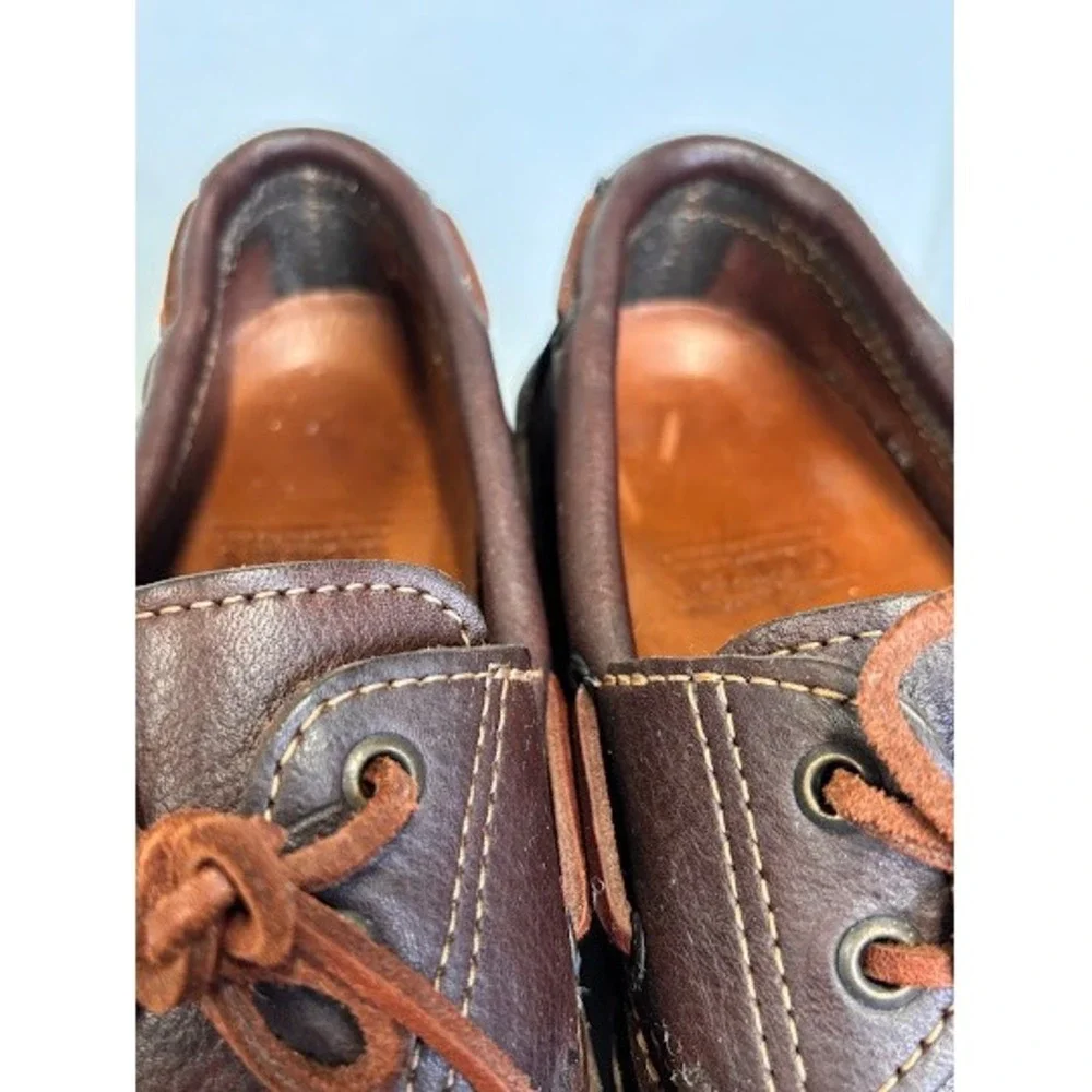 G.H. Bass Camp Moc Brown Leather Boat Shoes Vibram Gumlite Mens 9.5 EE